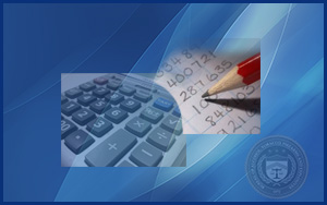 A calculator and a piece of paper with numbers written down with a pencil hovering over the piece of paper