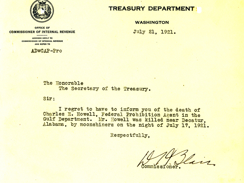 Letter announcing the death of Charles Howell