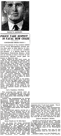 Image of newspaper article with headline, Police Take Suspect in Fatal Rum Chase