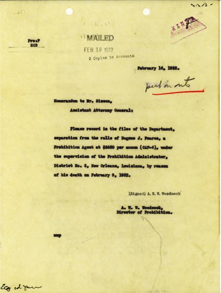 Image of Memorandum to Assistant Attorney General regarding separation of roll