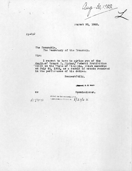 Telegram announcing the death of Howard Fisher