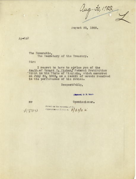 Telegram announcing the death of Howard Fisher