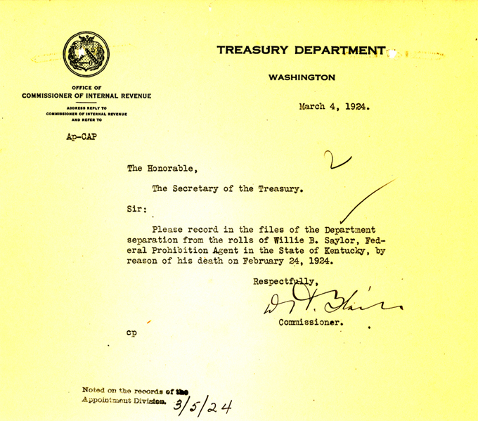 Telegram announcing the death of Willie Saylor