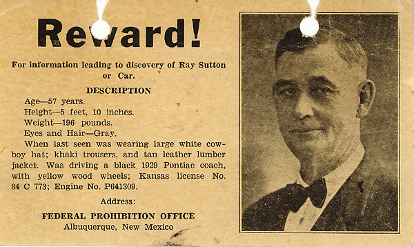 Image of a reward poster for information leading to the discovery of Ray Sutton.  