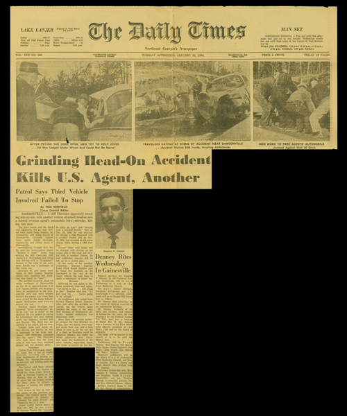 The Daily Times news article with the headline, Grinding Head-On Accident Kills U.S. Agent, Another