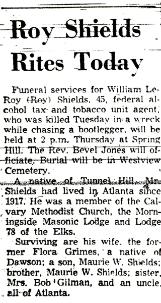 Newspaper article with headline, Roy Shields Rites Today