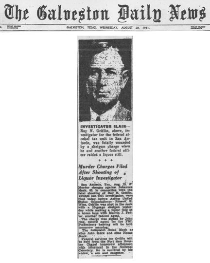 The Galveston Daily News article with headline, Murder Charges Filed After Shooting of Liquor Investigator