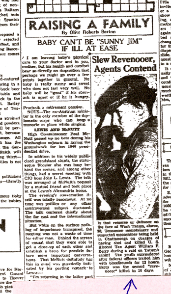 Newspaper article with headline: Slew Revenooer, Agents Contend