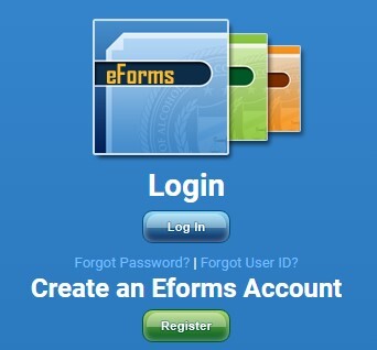 Screenshot of the eForms log-in page. Screenshot of the eForms log-in page.