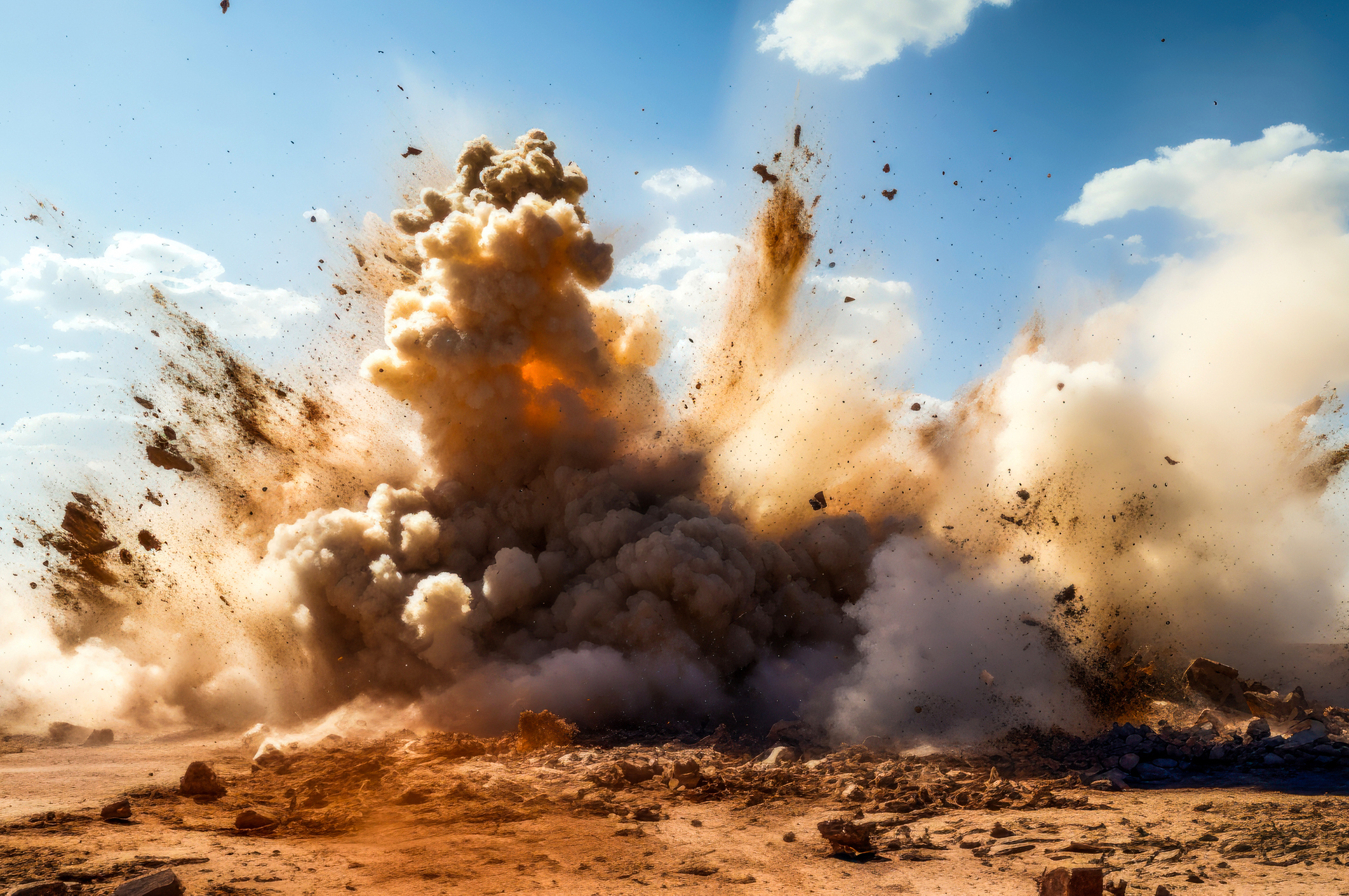 A detonator blast in the desert.