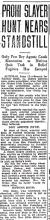 Image of a newspaper article with the headline, Proki Slayer Hunt Nears Standstill
