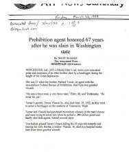 Image of ATF News Summary, titled: Prohition agent honored 67 years after he was slain in Washington state
