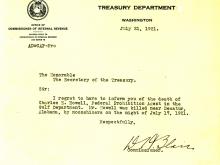 Letter announcing the death of Charles Howell