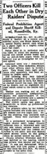 Image of newspaper article with headline: Dry Agent Killed in Revolver Duel