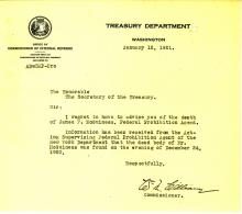 Death Letter from the Treasury Department - James F Mcguiness
