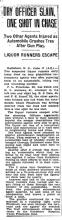 Image of The Washington Post newspaper article, dated June 18, 1930, with the headline, Dry Officer Slain, One Shot in Chase