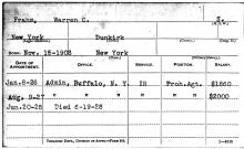Image of a service record card for Warren C. Frahm