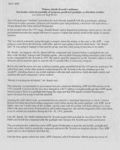 Newspaper article, dated July 6, 2000, with the headline Witness Details Koresh's Militancy - 	Sect Leader Ordered Assembly of Weapons, Predicted Gunfight, ex-Davidians Testifies (1 of 3)
