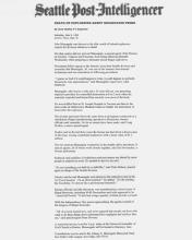 The Seattle Post-Intelligencer newspaper article with headline, Death of Explosives Agent Devastates Peers