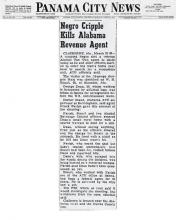 Panama City News article with headline, Negro Cripple Kills Alabama Revenue Agent