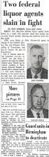 Newspaper article with headline, Two Federal Liquor Agents Slain in Fight
