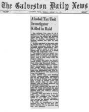 The Galveston Daily News article with headline Alcohol Tax Unit Investigator Killed in Raid