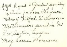 Note regarding an order for Larue Thomasson